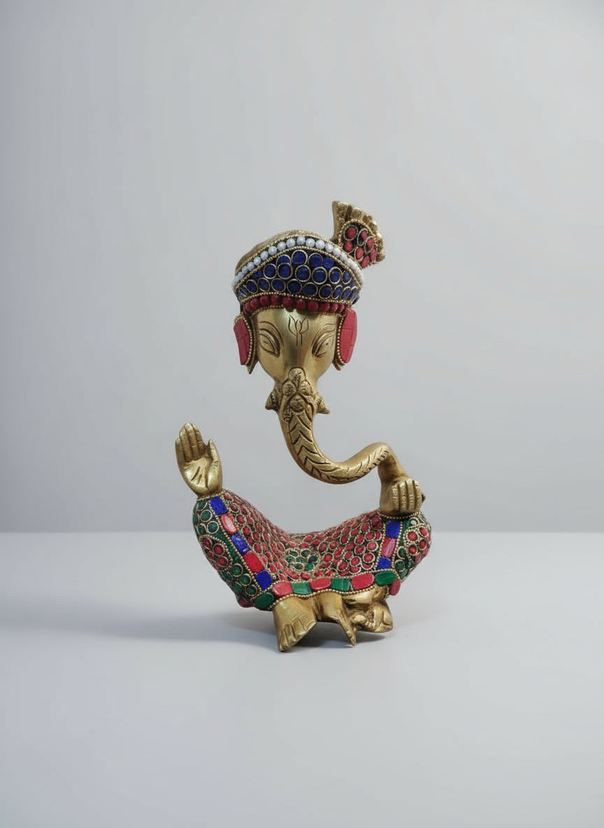 Brass with Stone Work Hawai padgri Ganesh Statue for Home décor/Temple